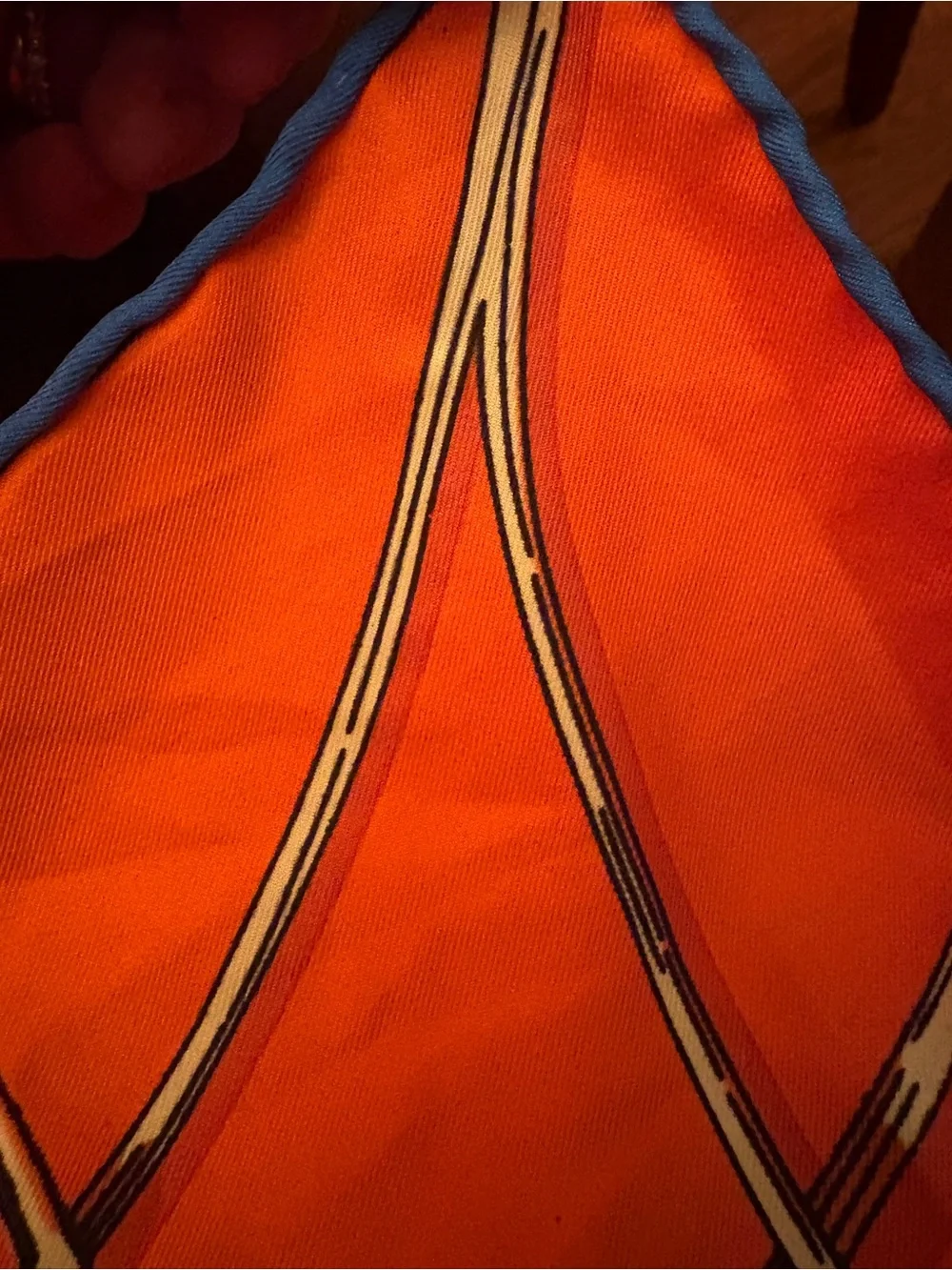 Hermès Annie Faivre Orange Blue Silk Carré Scarf